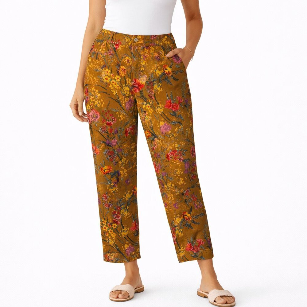 NEW Susan Graver Floral Print Woven Ankle Pants NWOT